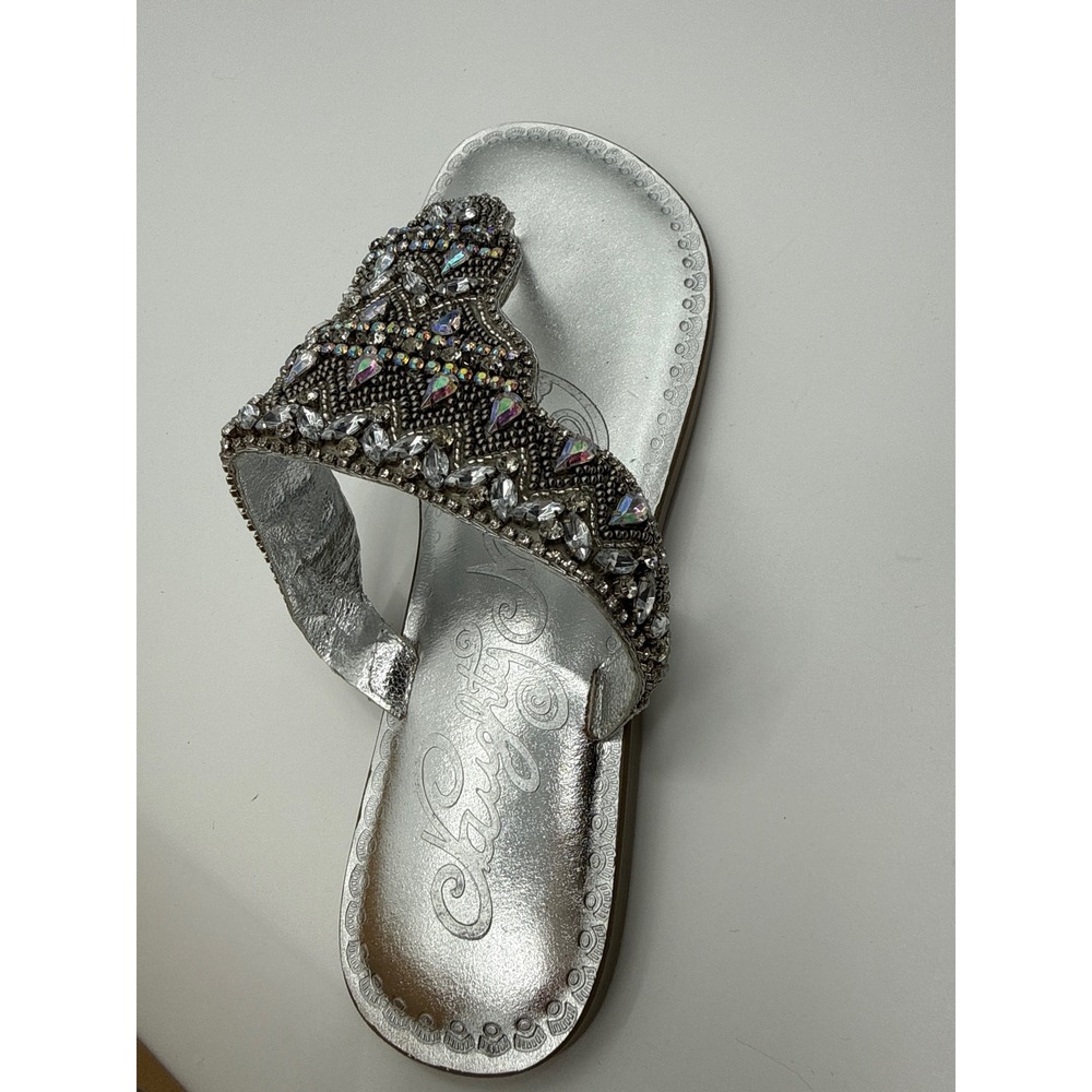 Naughty Monkey Loving U Silver Embellished Rhinestone Thong Sandals 9 - Picture 3 of 9